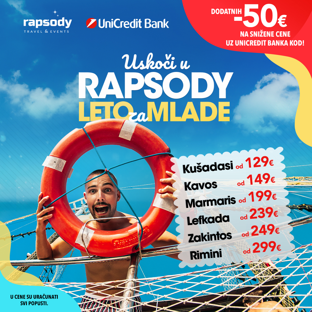 Uskoči u Rapsody Leto za mlade sa dodatnih -50 eur popusta uz UniCredit Banka kod!